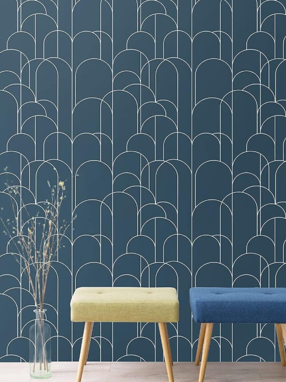 Blue Peel and Stick Wallpaper Modern Geometric Wallpaper 17.71" X 118"